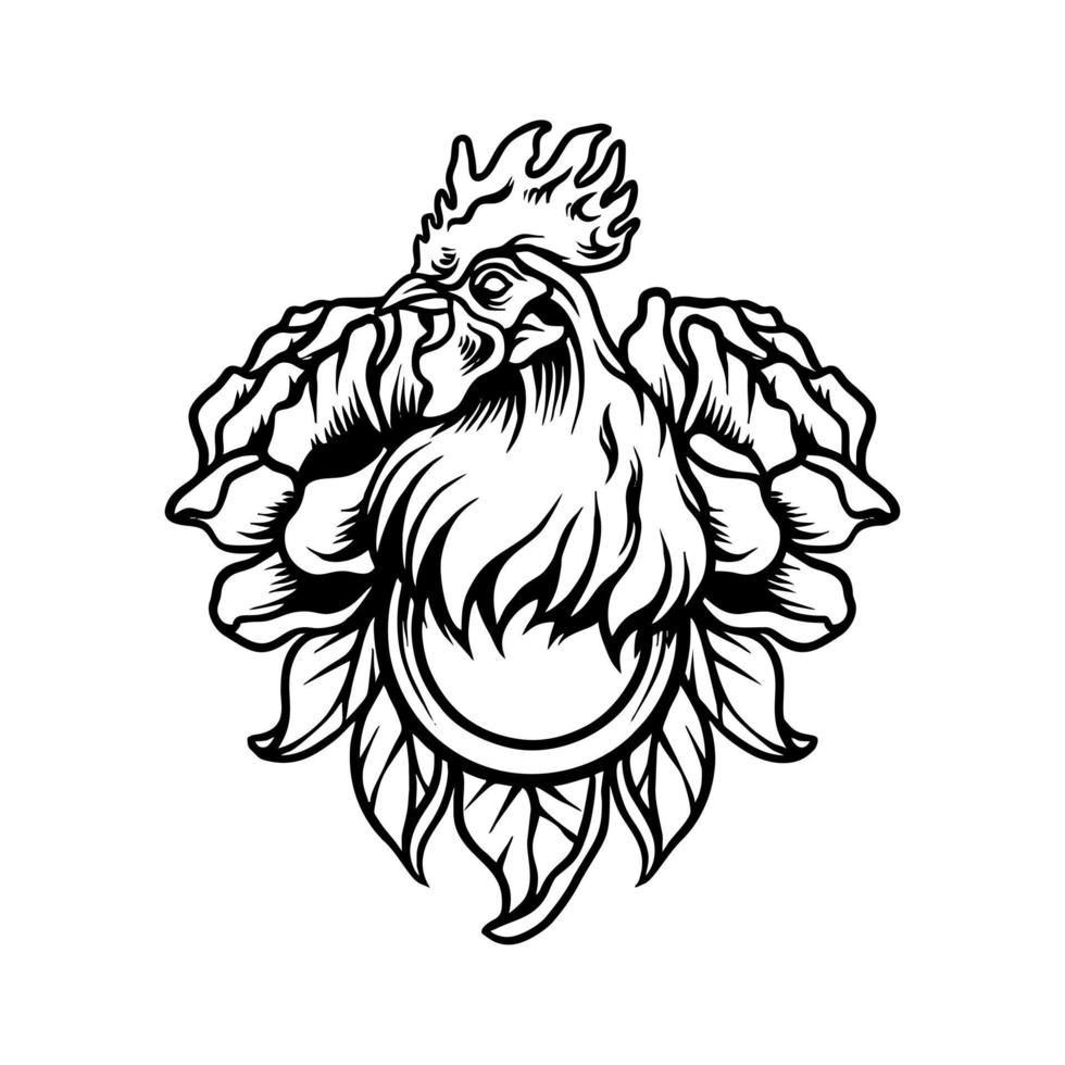 Rooster With Rose Silhouette vector
