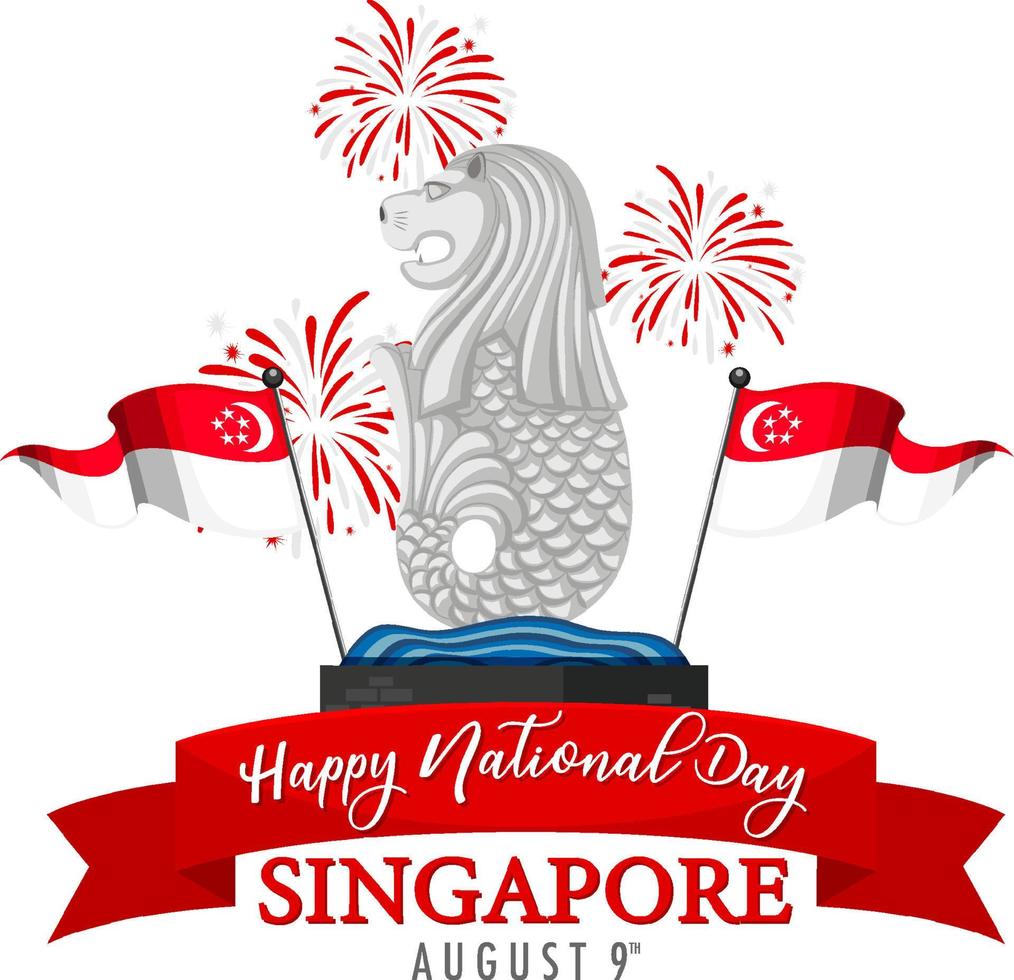 banner del día nacional de singapur con merlion emblemático de singapur vector