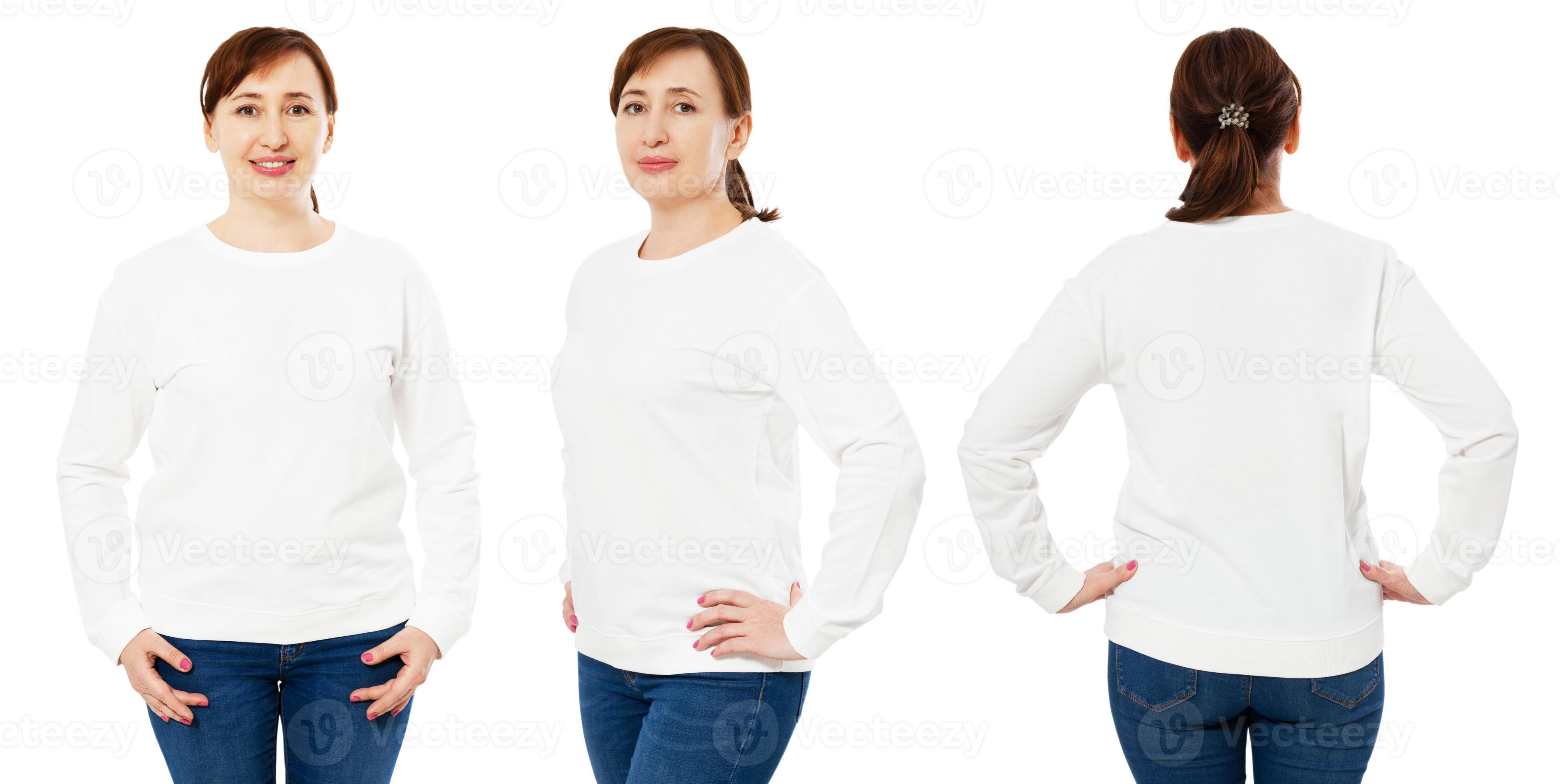 Vista frontal y trasera de la sudadera blanca para mujer en blanco  Fotografía de stock - Alamy