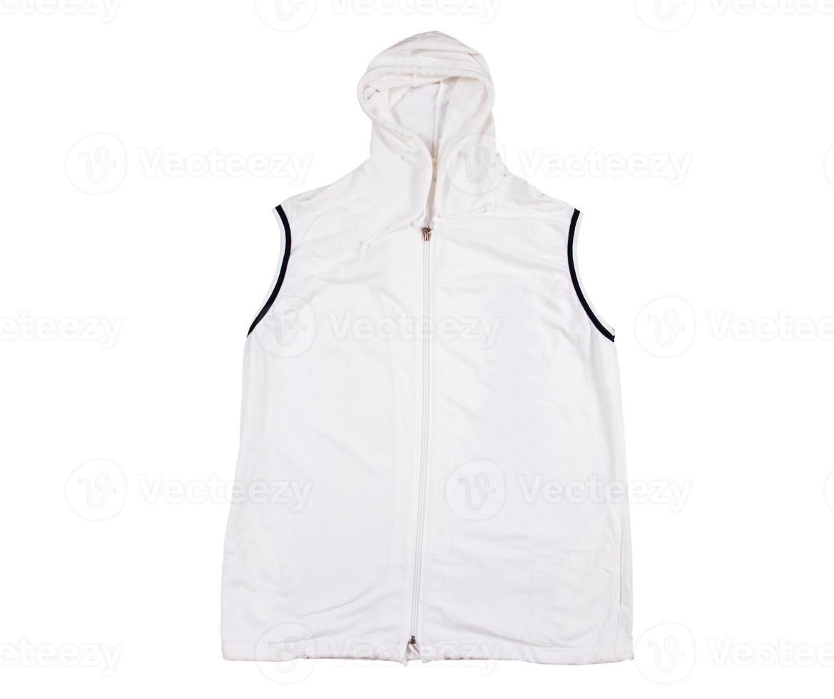White Cycling Vest, sleeveless. With shadow, white background. Cycling sport light vest on ghoust model photo