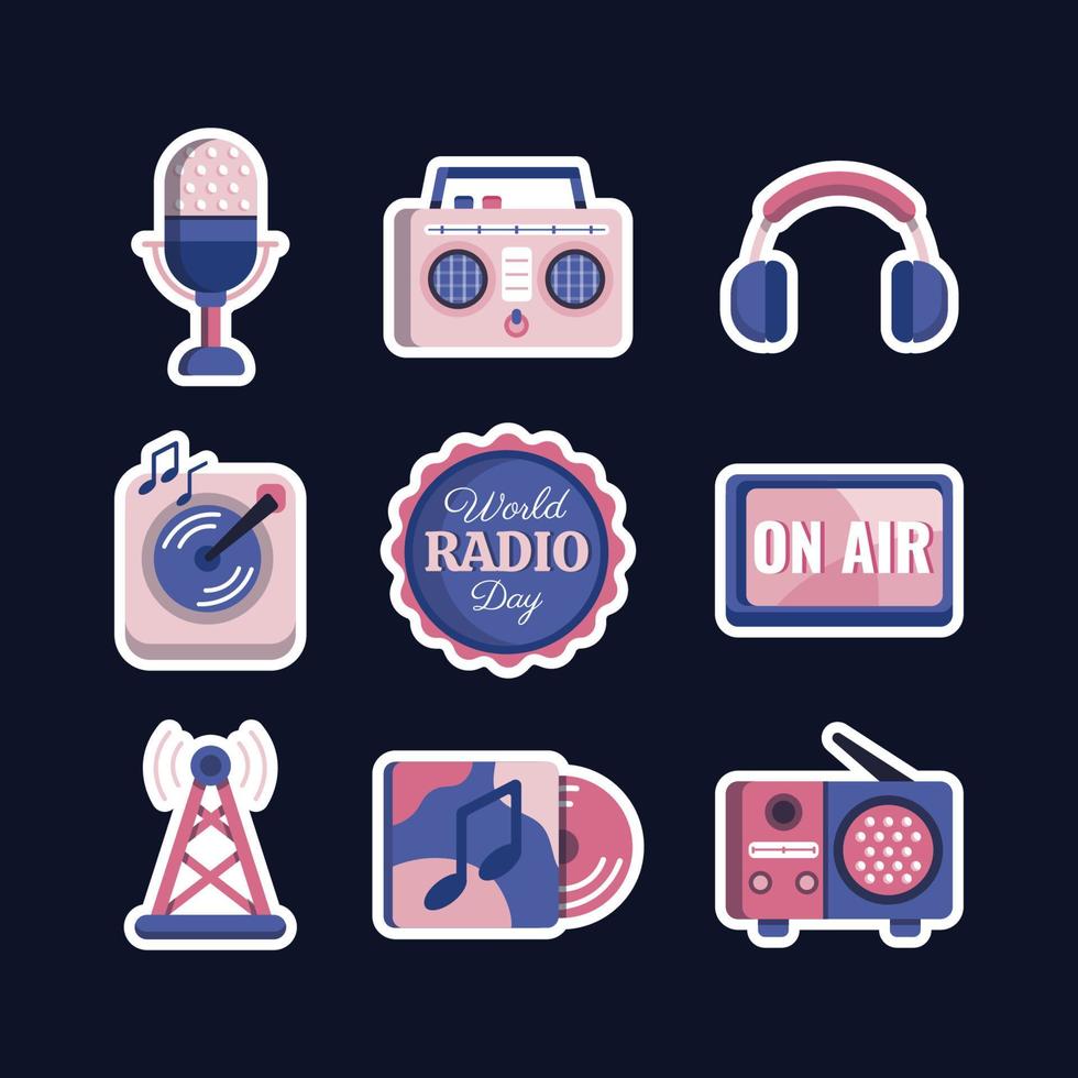 World Radio Day Sticker Template Set vector