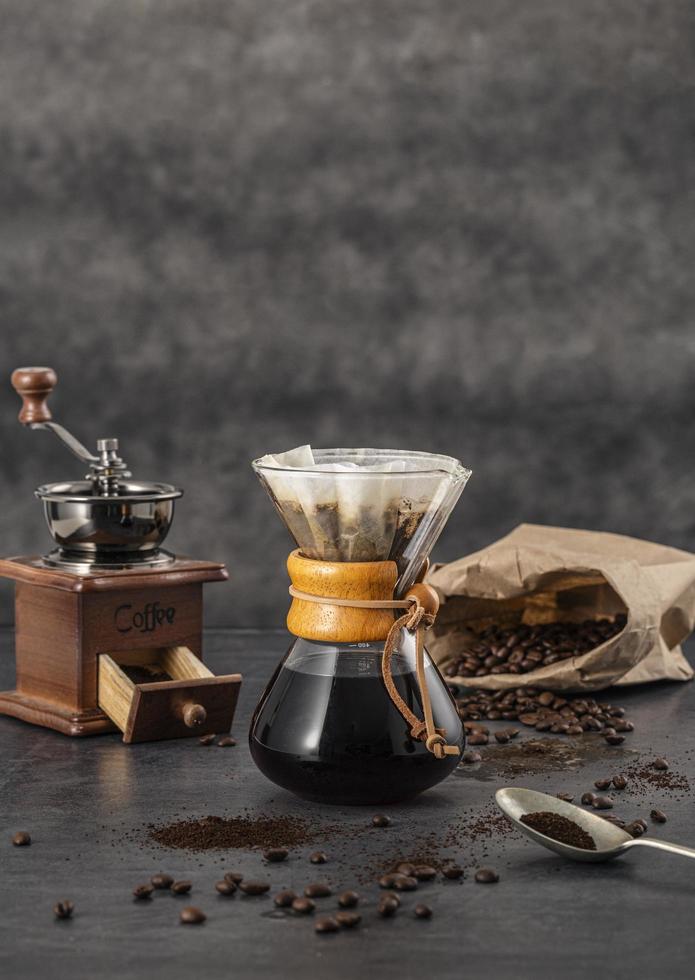 front view chemex with coffee copy space. High quality beautiful photo concept