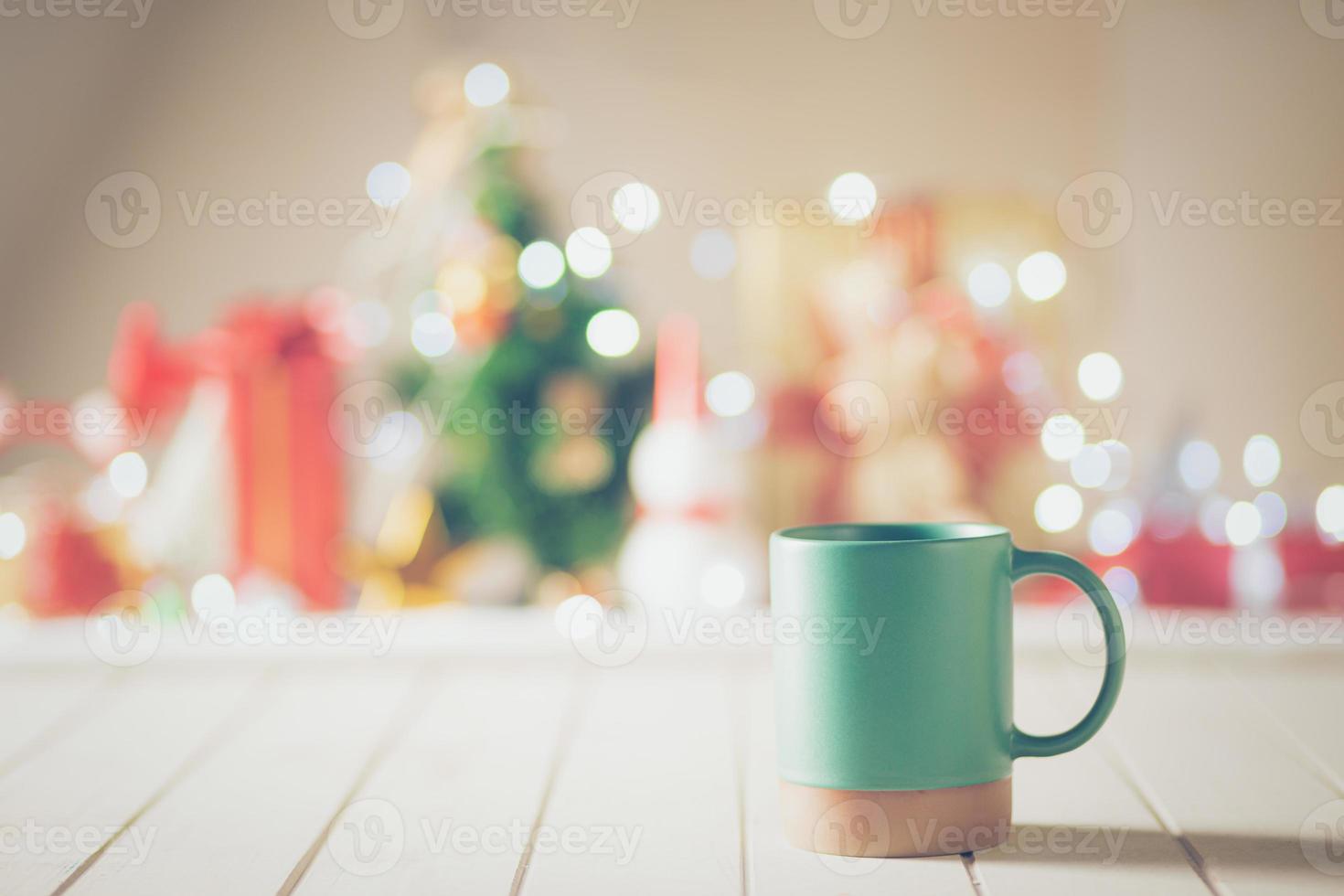 Mug with blurred Christmas festival photo