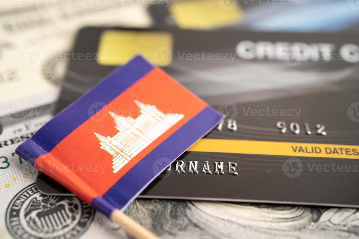 Cambodia flag on credit card. Finance development, Banking Account, Statistics, Investment Analytic research data economy, Stock exchange trading, Business company concept. photo