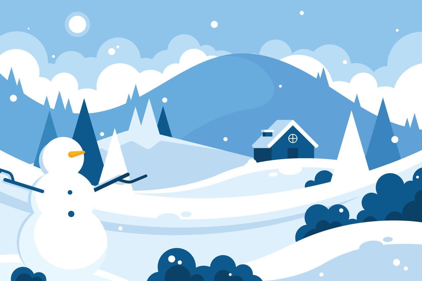 paisaje de invierno con muñeco de nieve vector