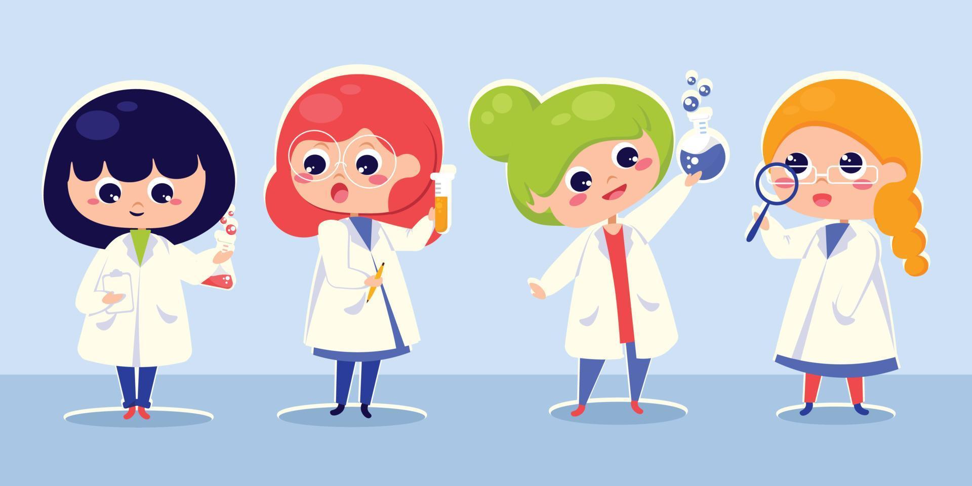 Cute Woman Scientist Character Collection vector