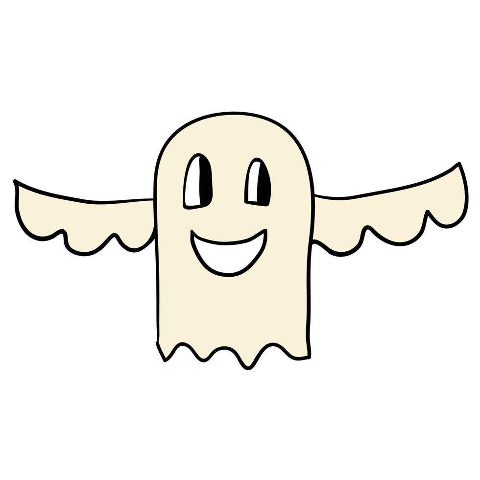 Cartoon doodle linear happy ghost isolated on white background. vector