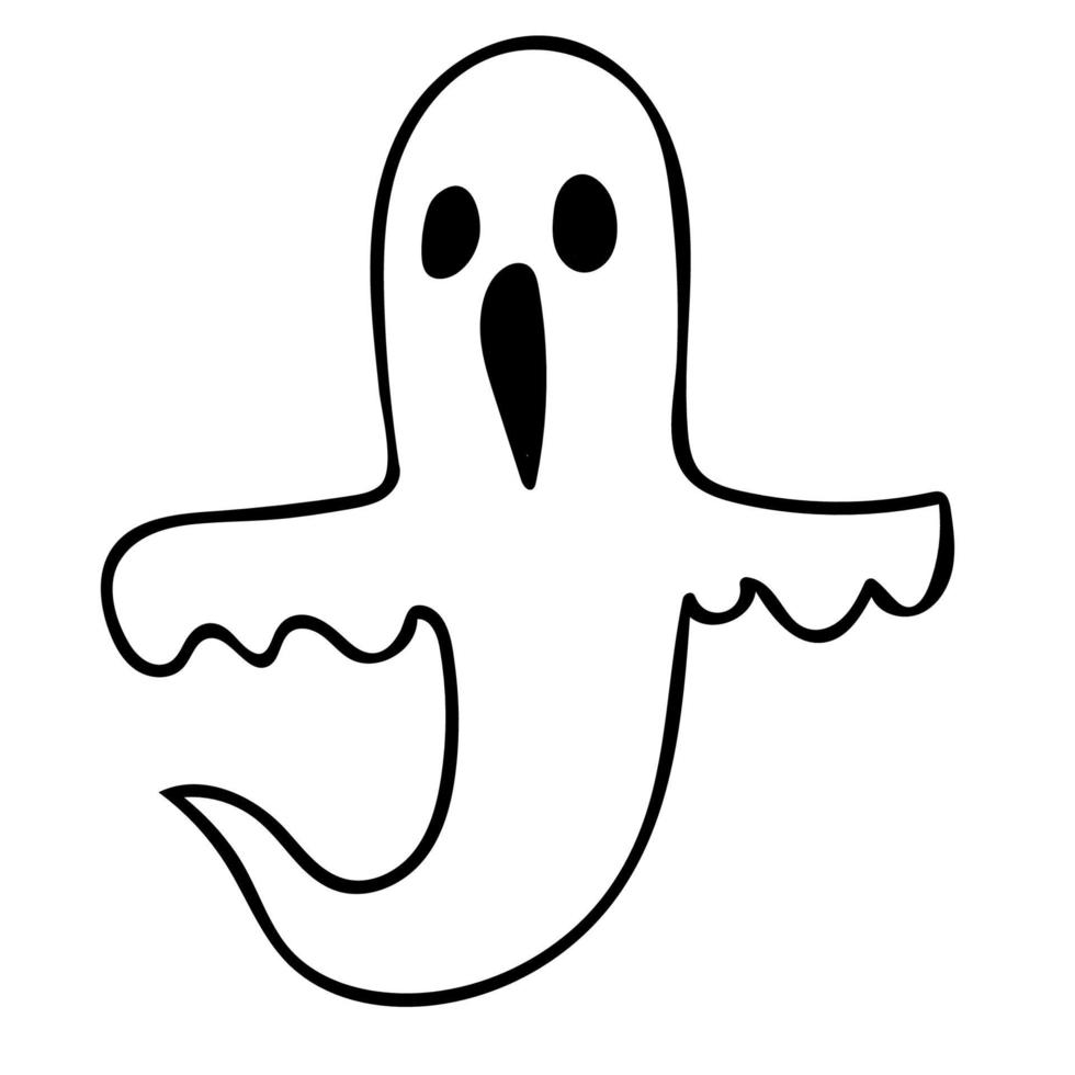 Cartoon doodle linear ghost isolated on white background. vector