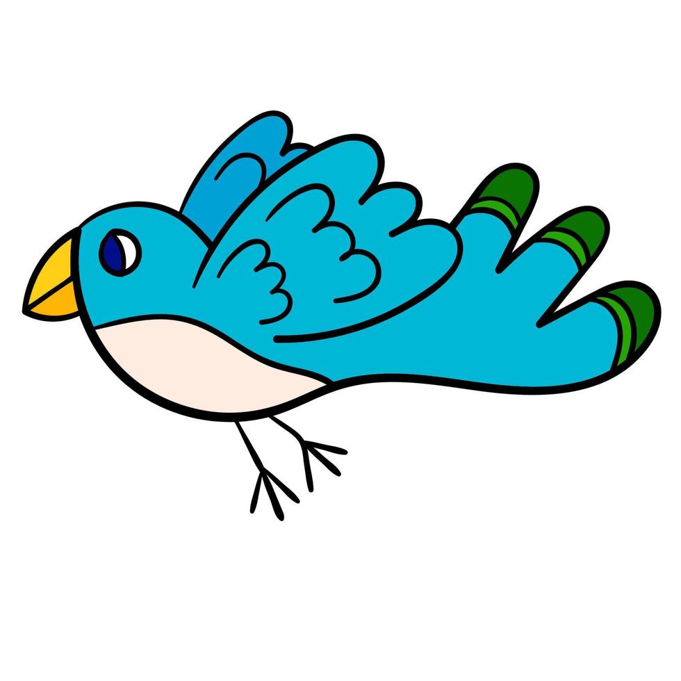 Cartoon linear flying fantasy bird isolated on white background. vector