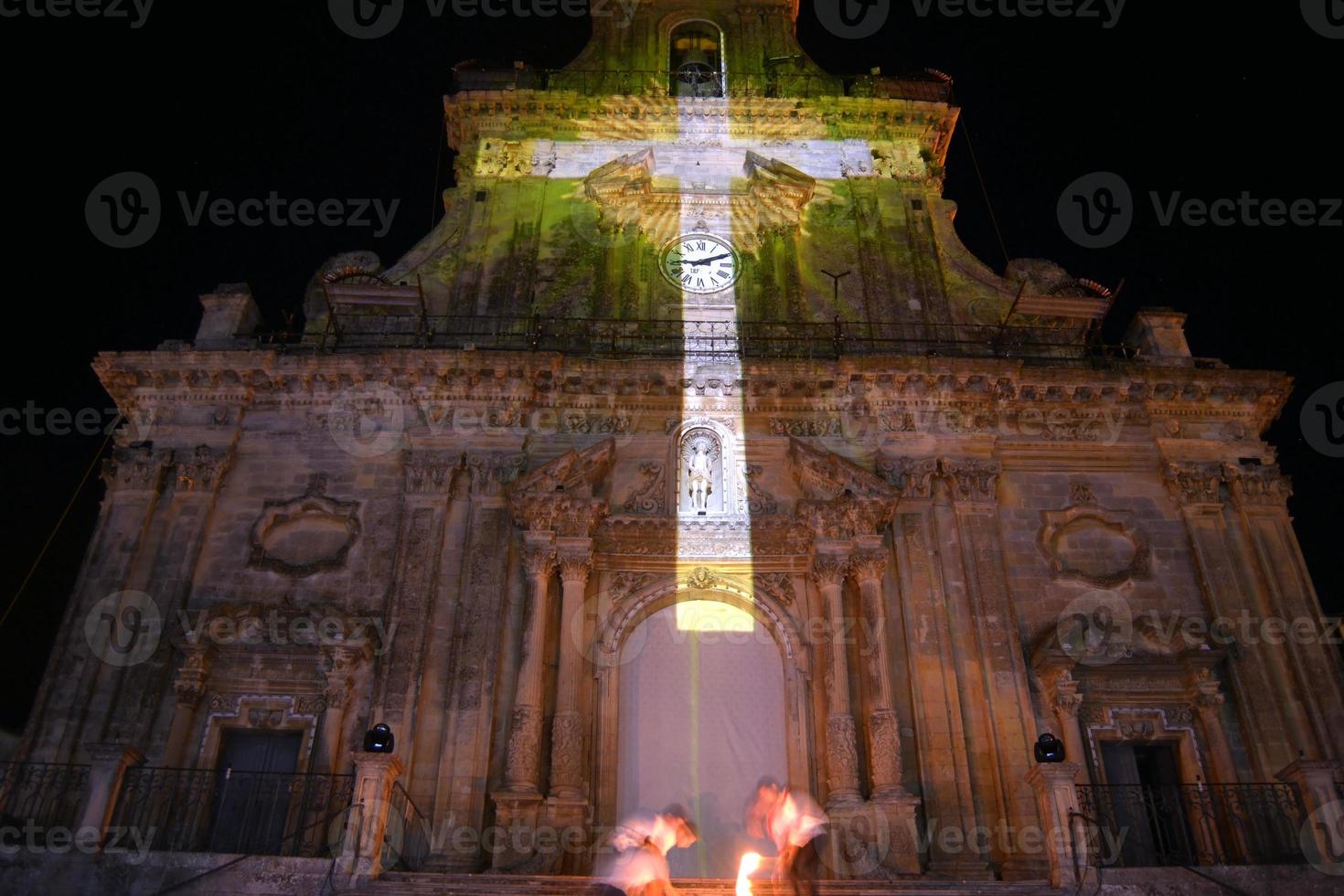 mapping on the facade of the basilica of san sebastiano in palazzolo acreide photo