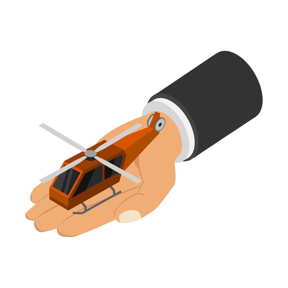 Helicopter in hand isometric vector