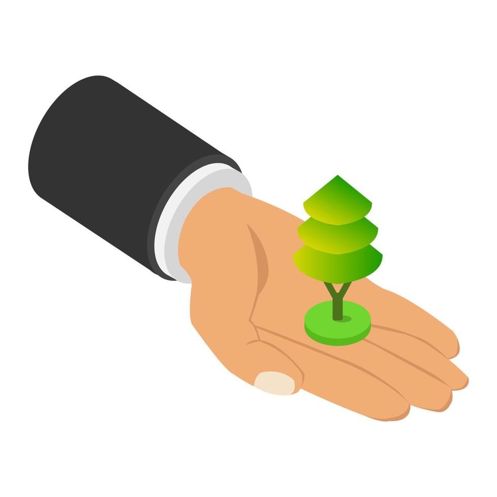 Tree in hand isometric vector