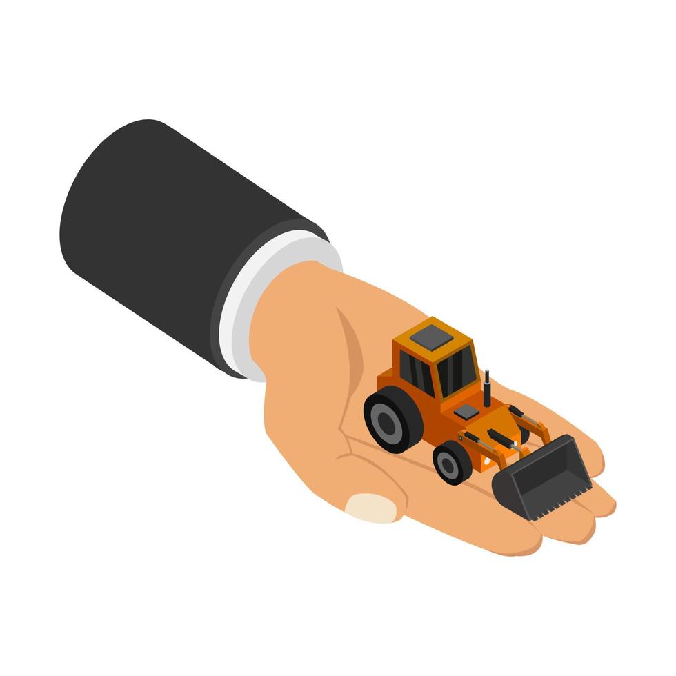 Excavator in hand isometric vector