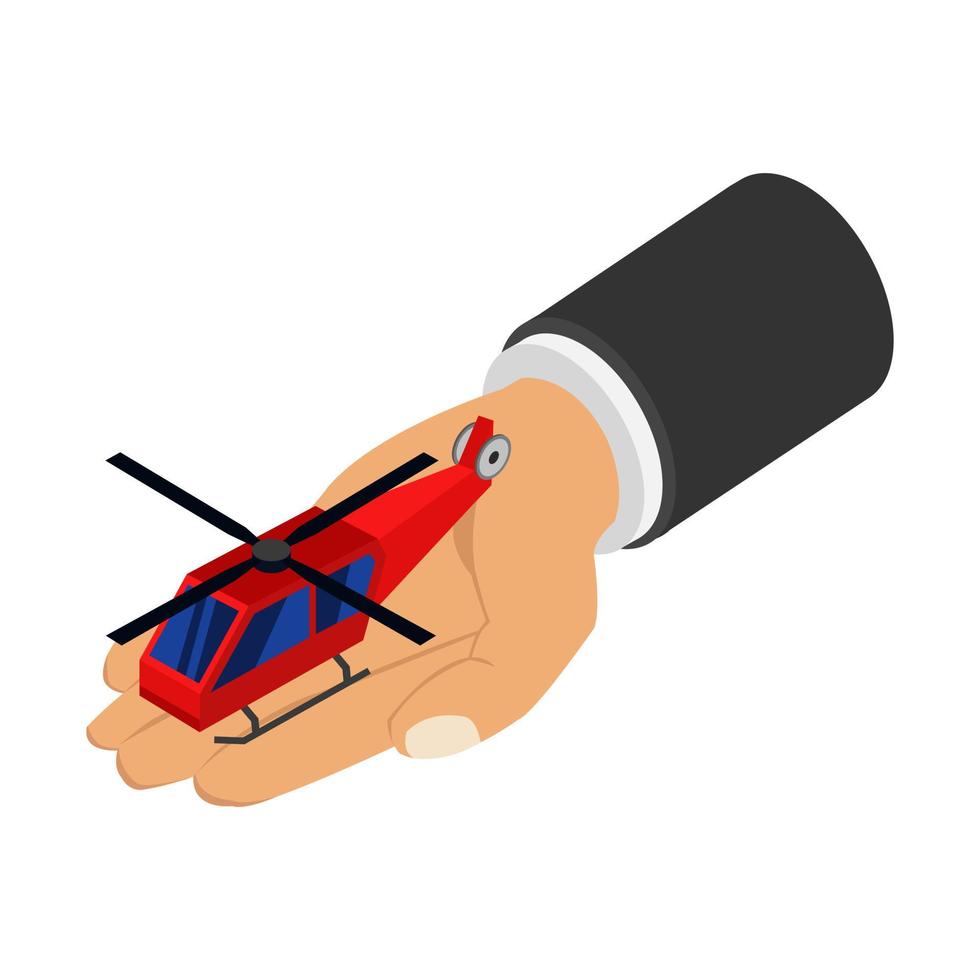 Helicopter in hand isometric vector