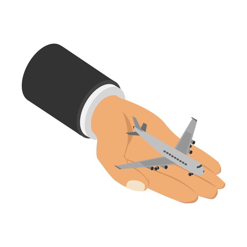 Plane in hand isometric vector