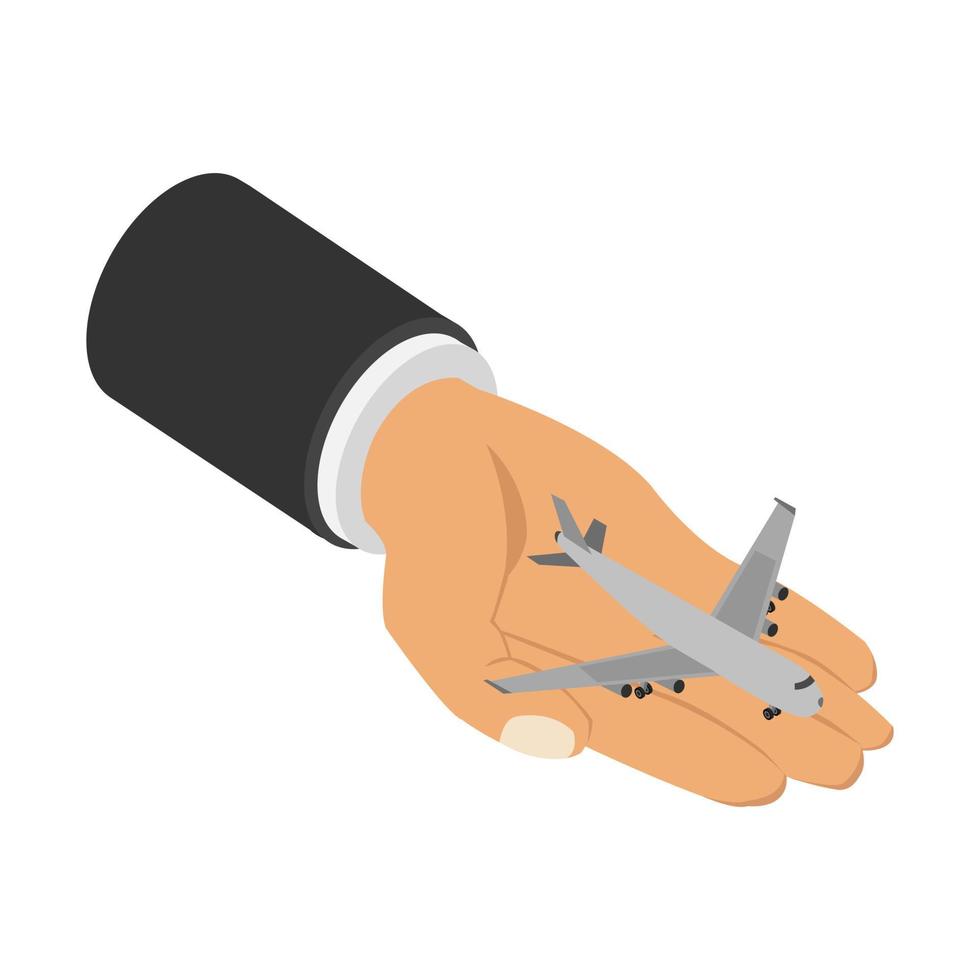 Plane in hand isometric vector