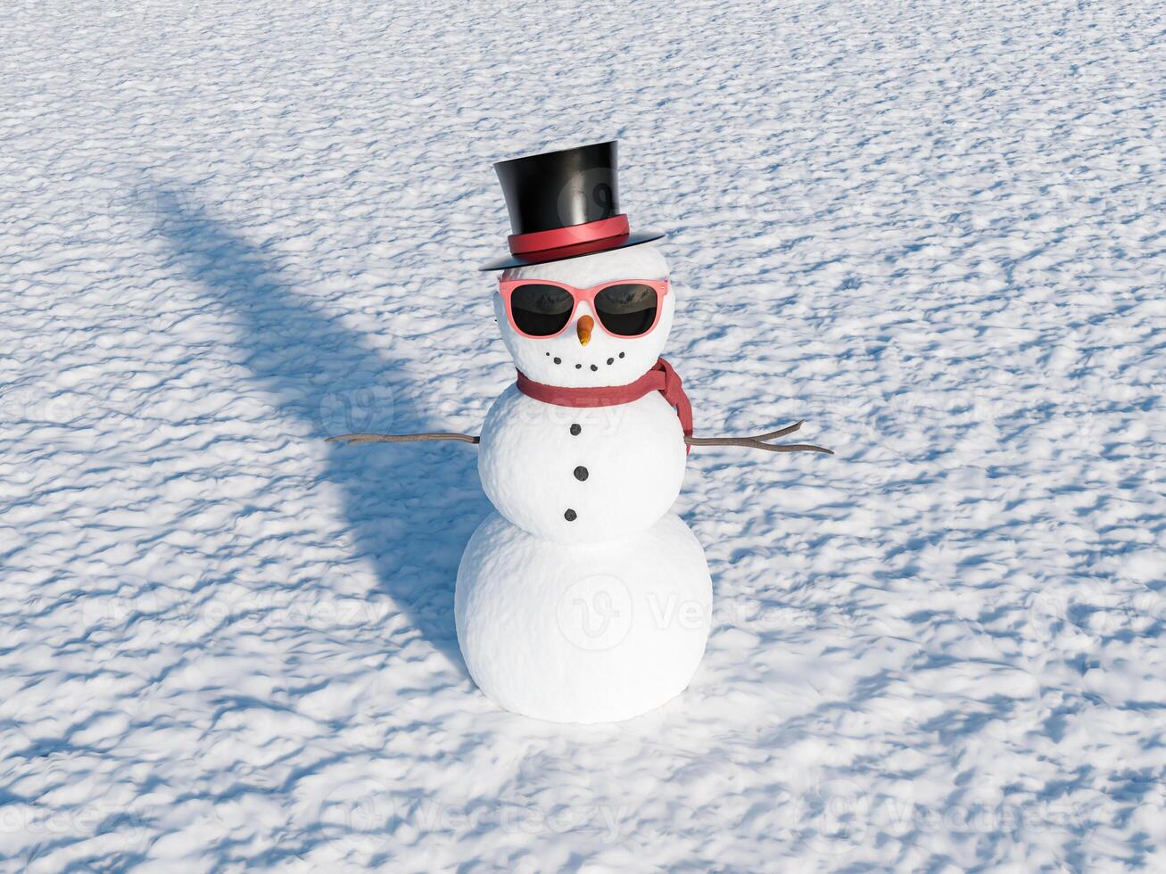 snowman with sunglasses in a daylight photo