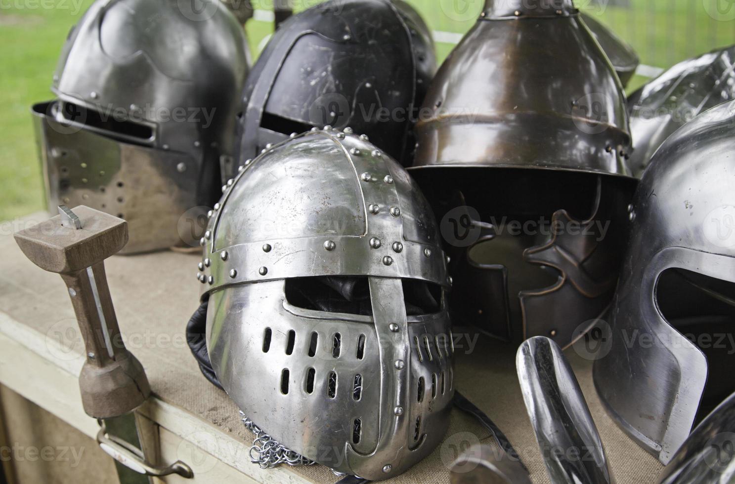 Old medieval helmets photo