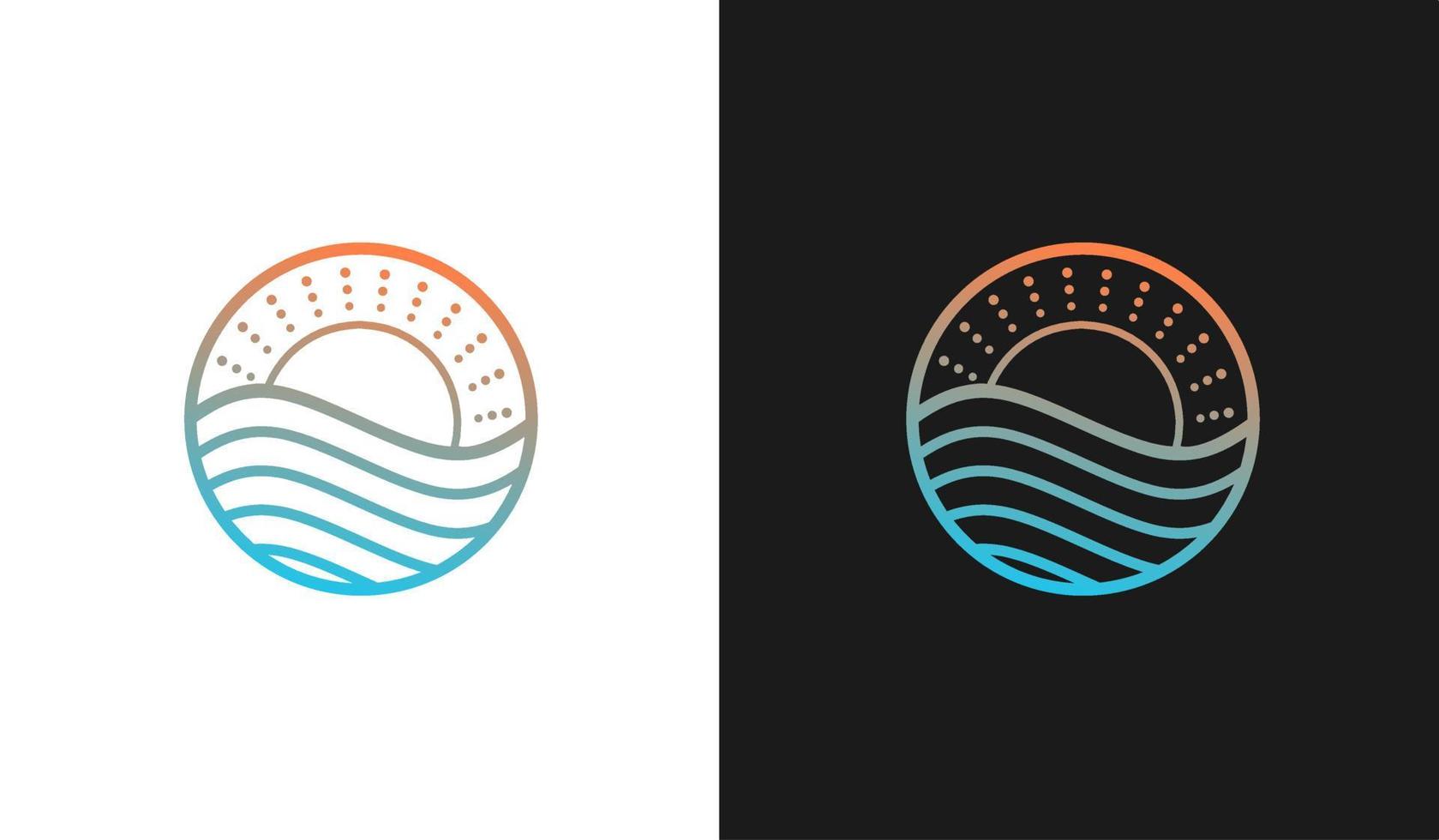 vector de logotipo de paisaje natural, concepto de mar y sol, diseño monoline