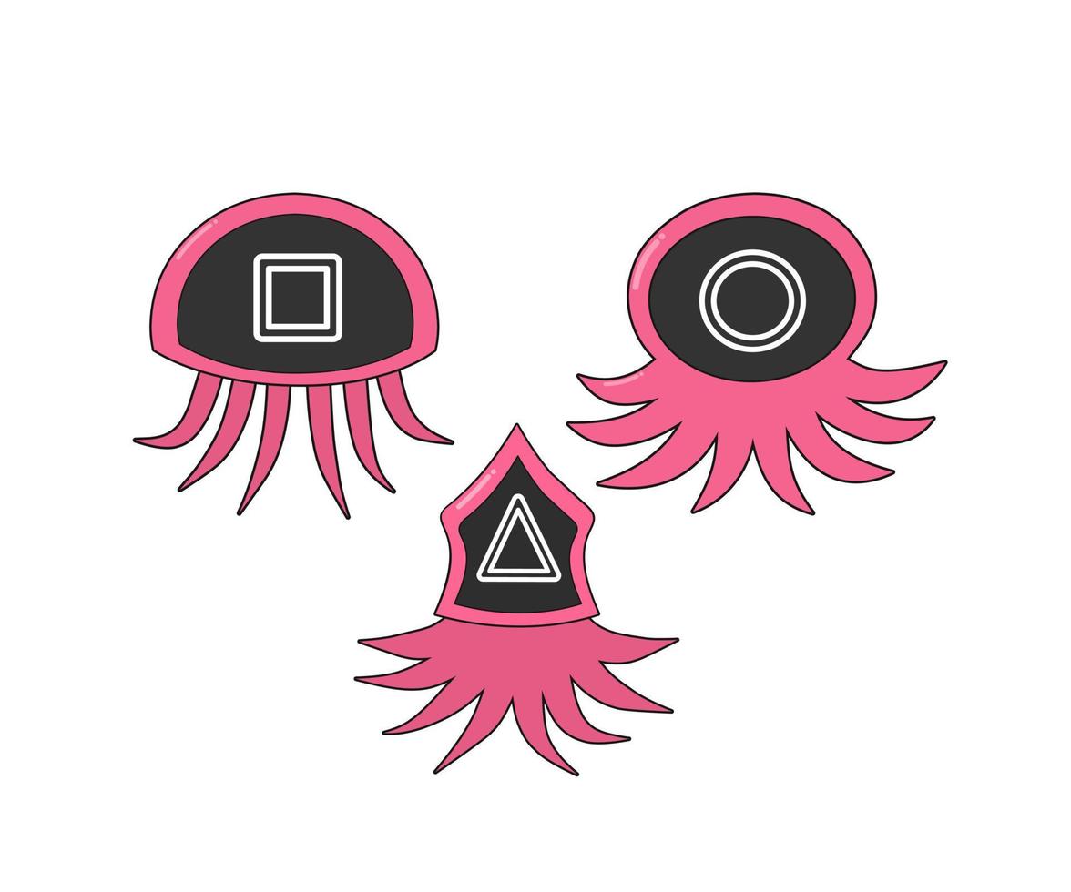character set of sea animals, octopus, cuttlefish and jellyfish, with face symbols vector