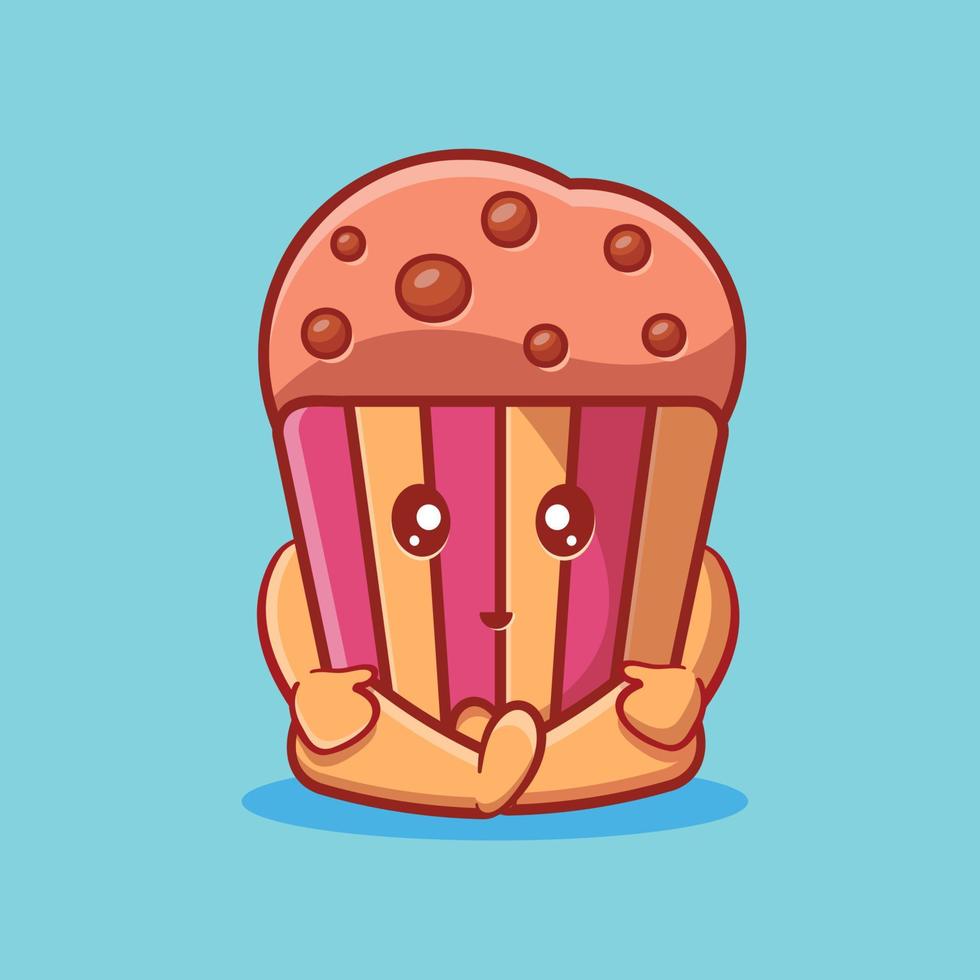 cute muffin cake mascot sitting down isolated cartoon in flat style vector