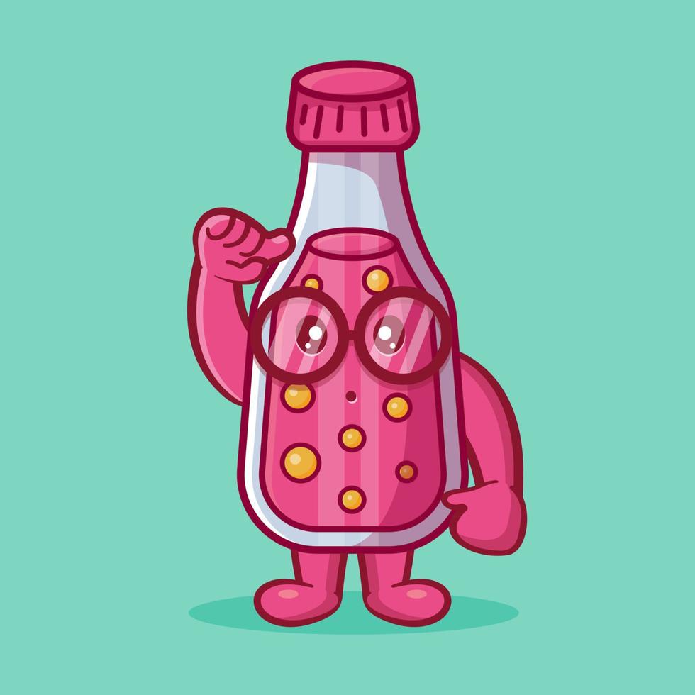 Genio botella de jugo de la mascota de dibujos animados aislados en estilo plano vector