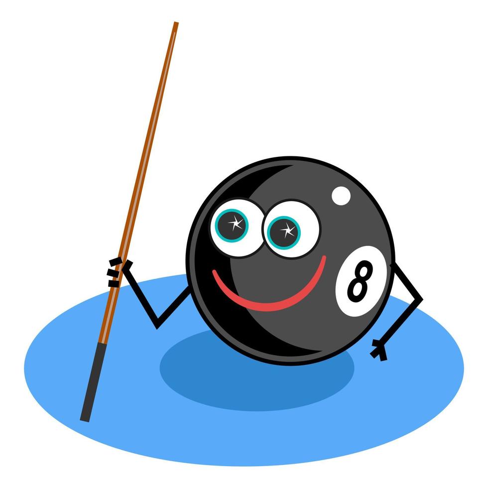 divertido personaje de ocho bolas jugando un juego de billar vector