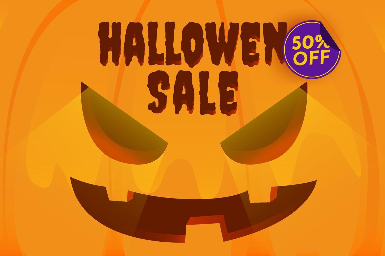 Venta de calabaza de Halloween 50 por ciento de descuento en concepto de descuento. banner y fondo ilustración vectorial vector