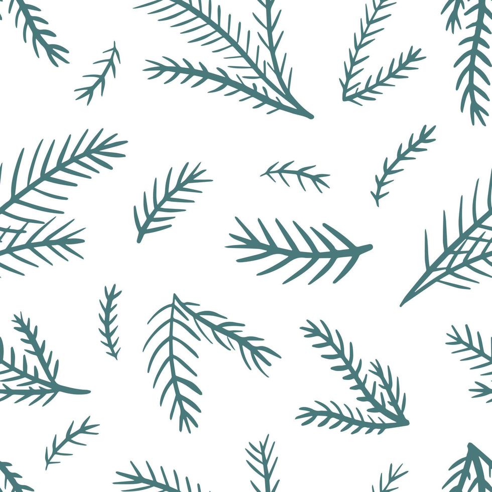 Doodle fir tree branches seamless pattern. Seasonal Christmas tree hand drawn branch background. Winter, New Year minimalist simple backdrop. Holiday textile print vector