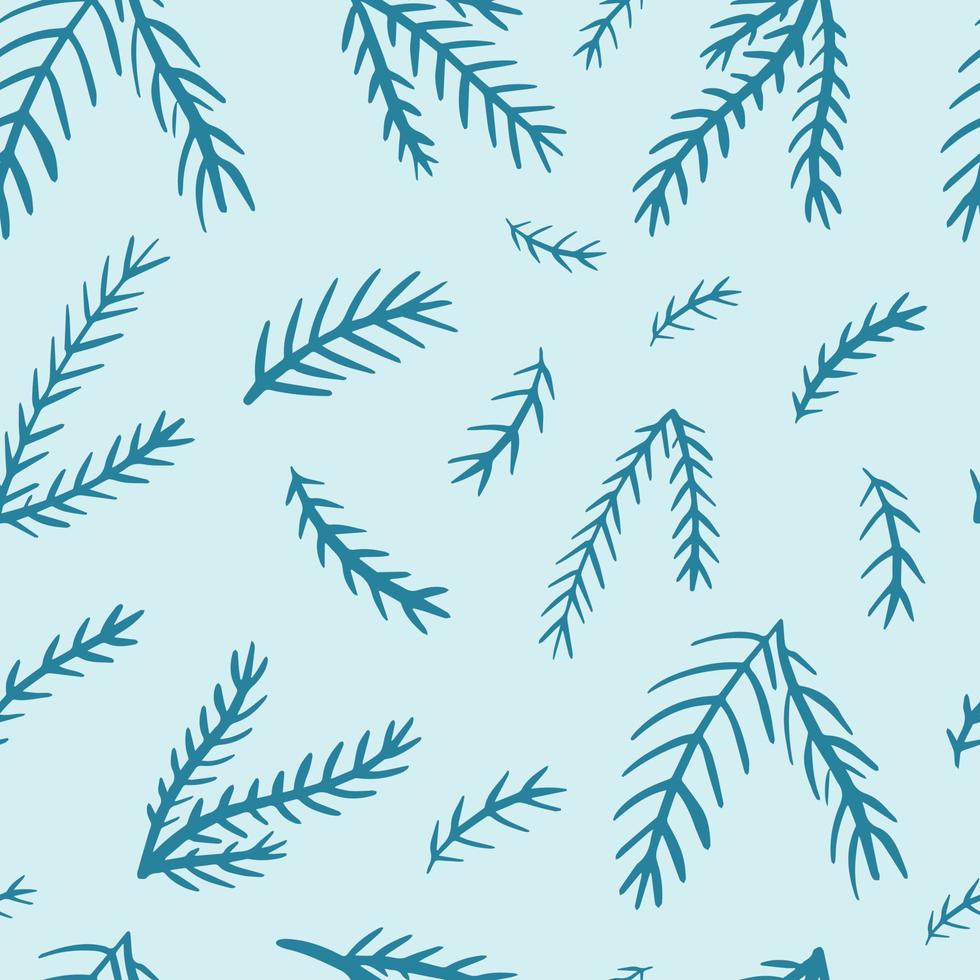 Doodle fir tree branches seamless pattern. Seasonal Christmas tree hand drawn branch background. Winter, New Year minimalist simple backdrop. Holiday textile print vector