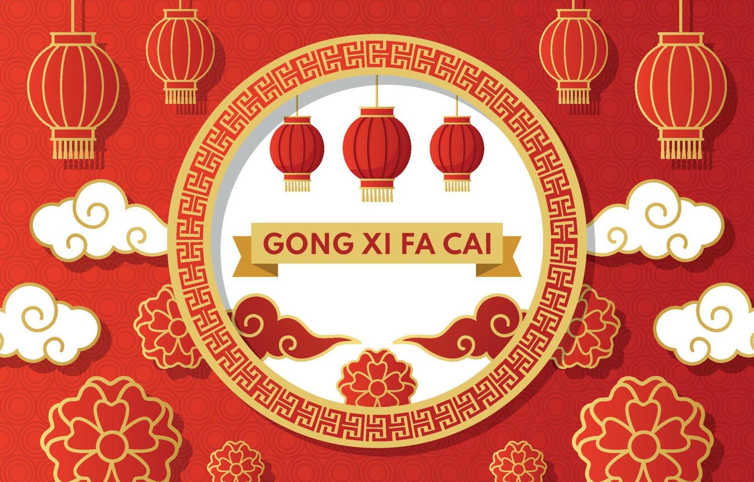 saludo gong xi fa cai con fondo rojo y linternas vector