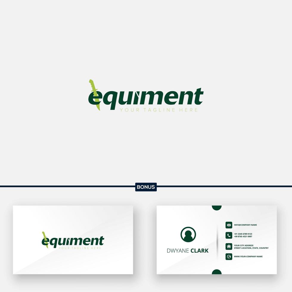 initial e with equipment knife for the logo and free business card vector