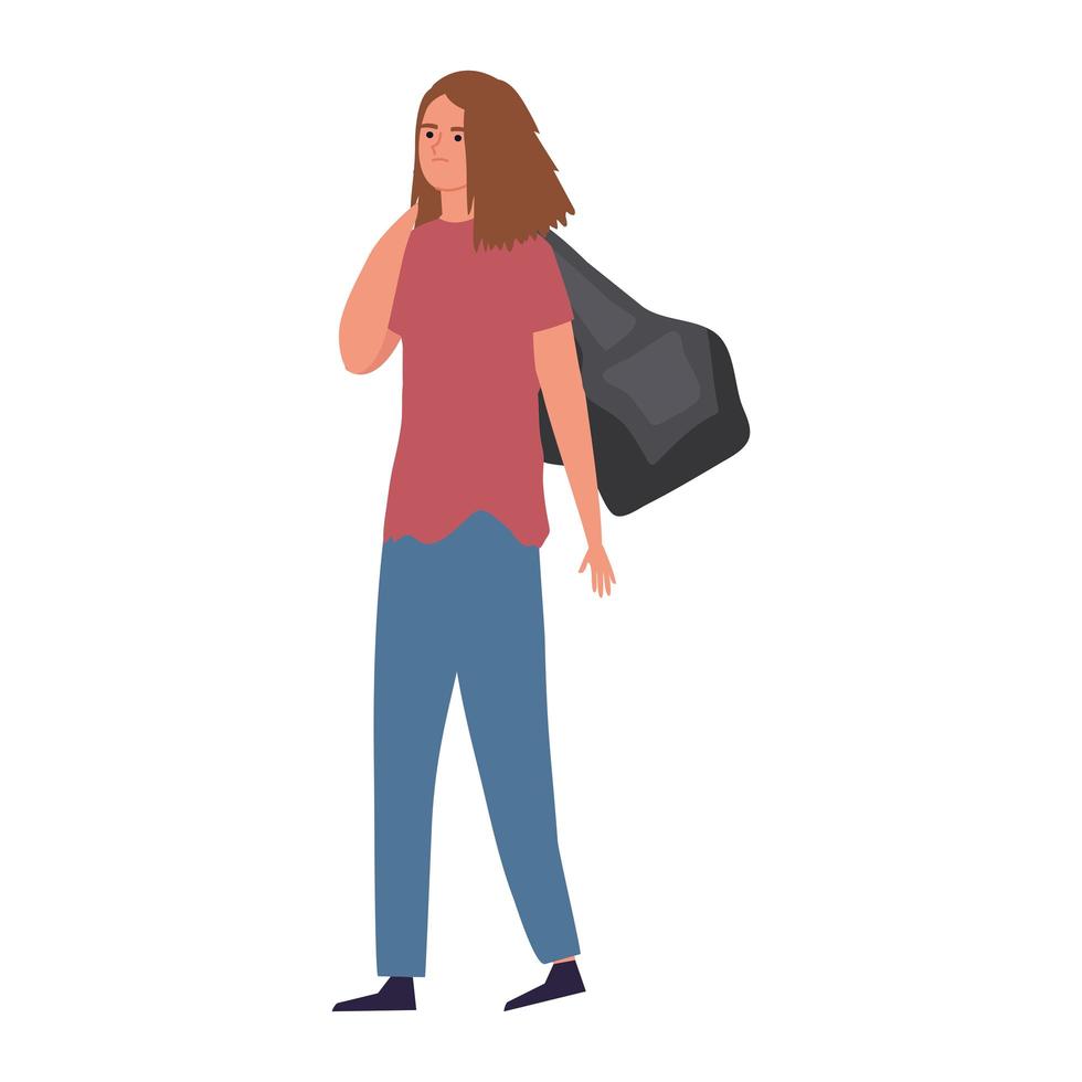 poor woman with bag vector