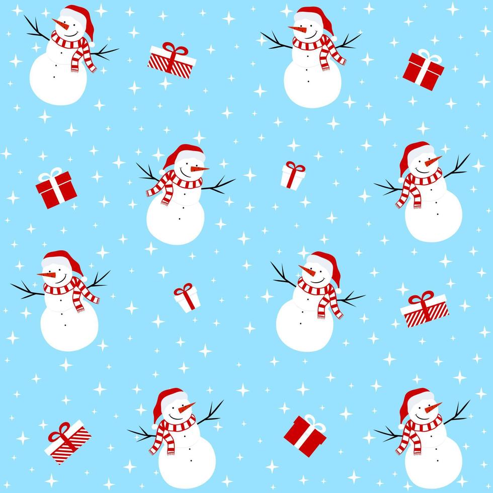 patrón de navidad sin fisuras con muñeco de nieve y bolas de navidad. vector
