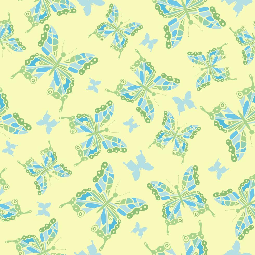 Seamless pattern with butterflies on  yellow. vector
