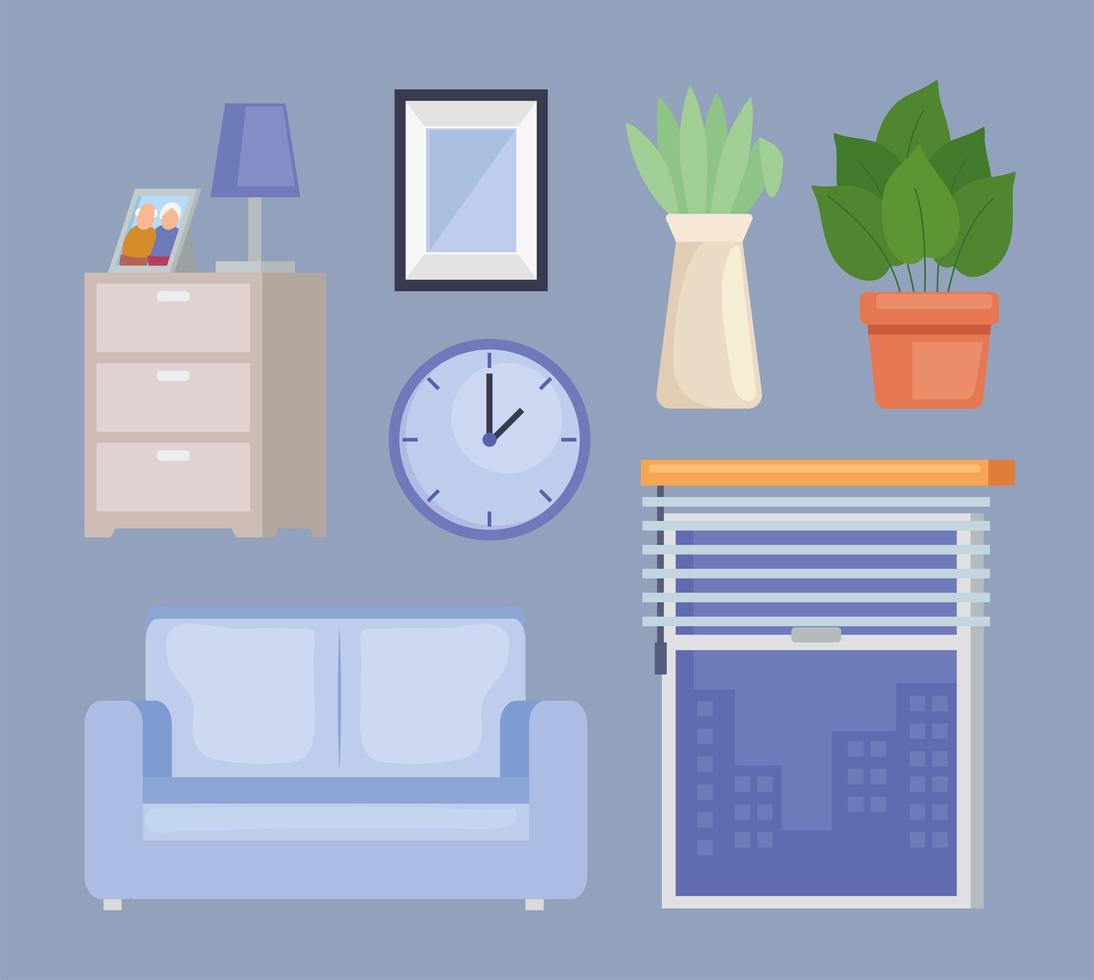 seven furniture home icons vector