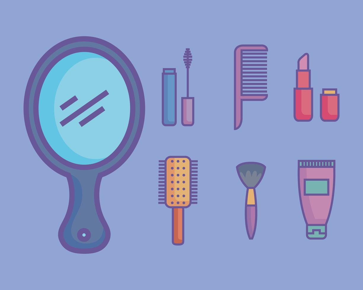 seven beauty products icons vector