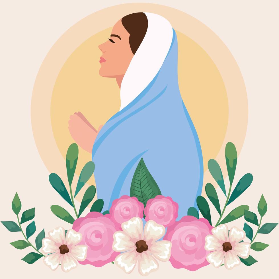 Assumption of Mary praying with flowers vector