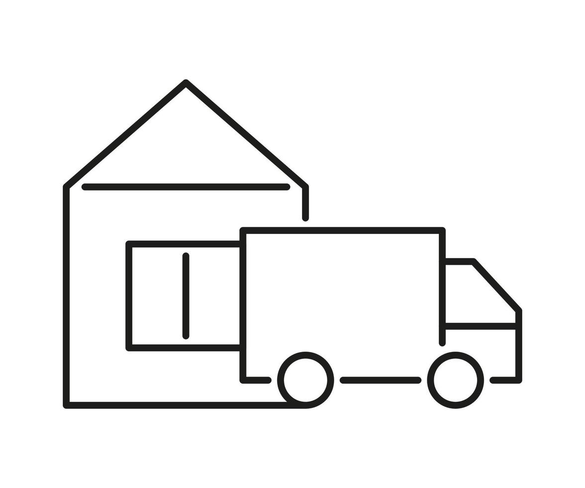 Home delivery van icon. Truck send order to house. Vector illustration