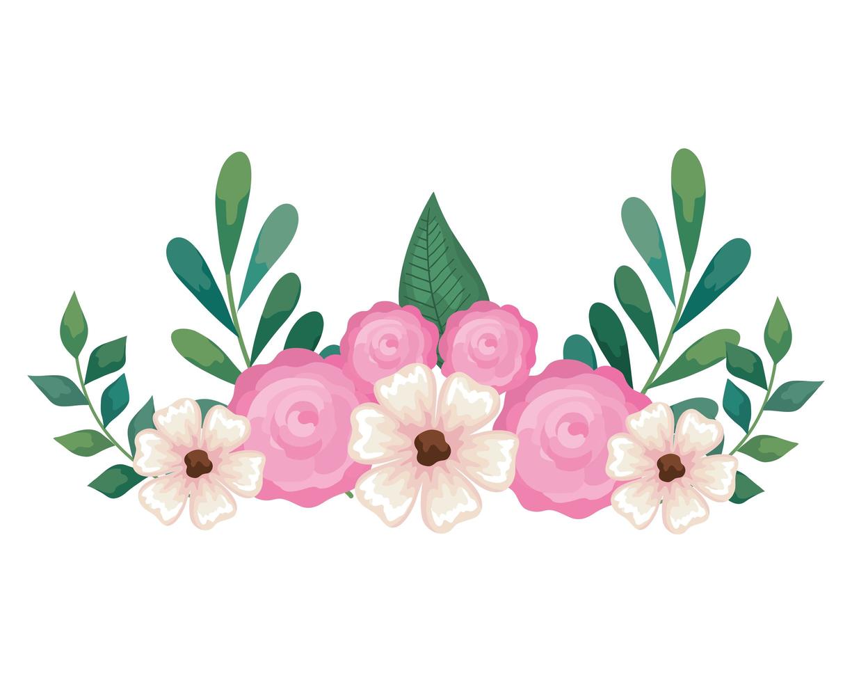 pink flowers with leaves vector