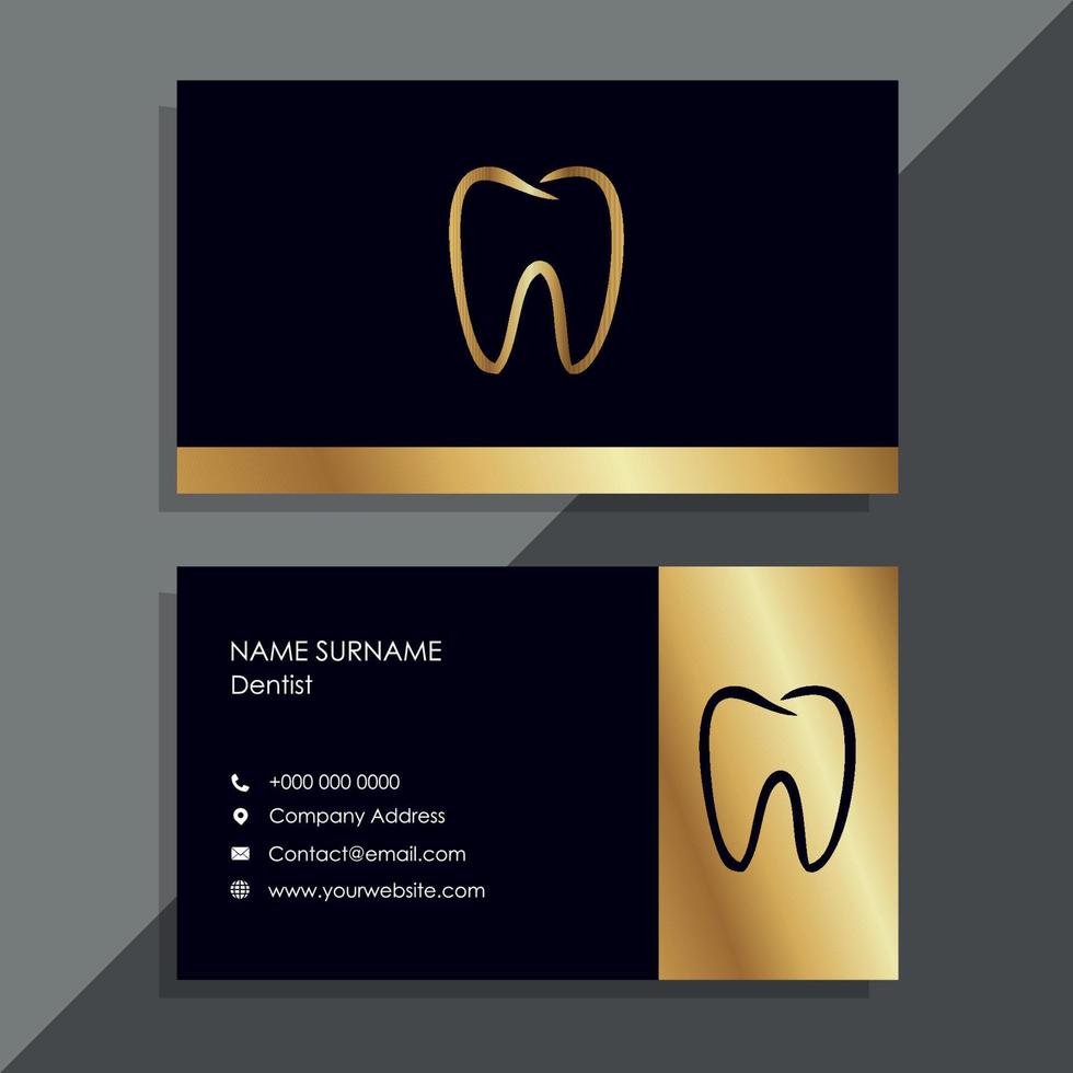 Black and gold dentist business card with tooth design vector