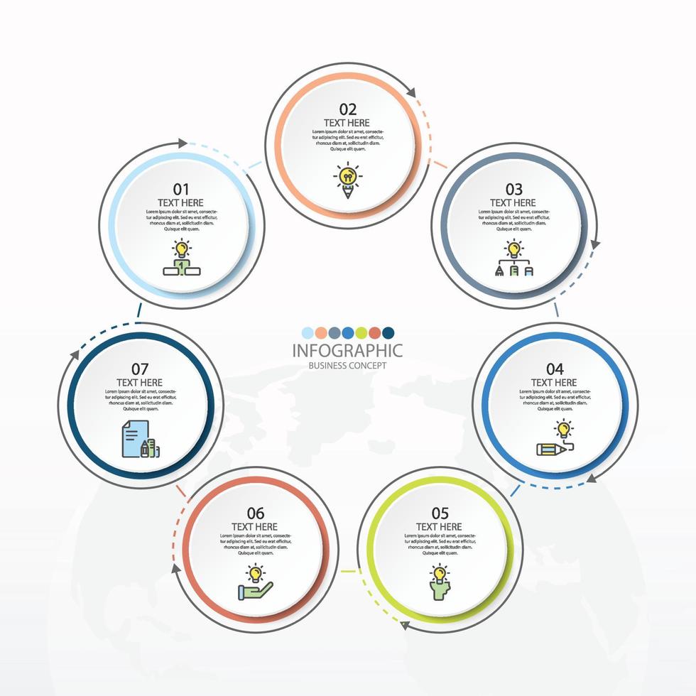 Basic circle infographic template with 7 steps. vector