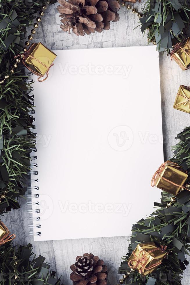 Christmas and New Year background with Christmas decorations, Media banner, Mockup, Flat design, Top view photo
