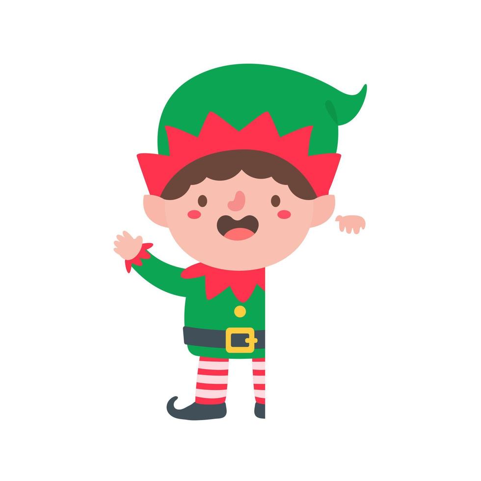 Personaje elfo para decorar tarjetas de felicitación navideñas. vector