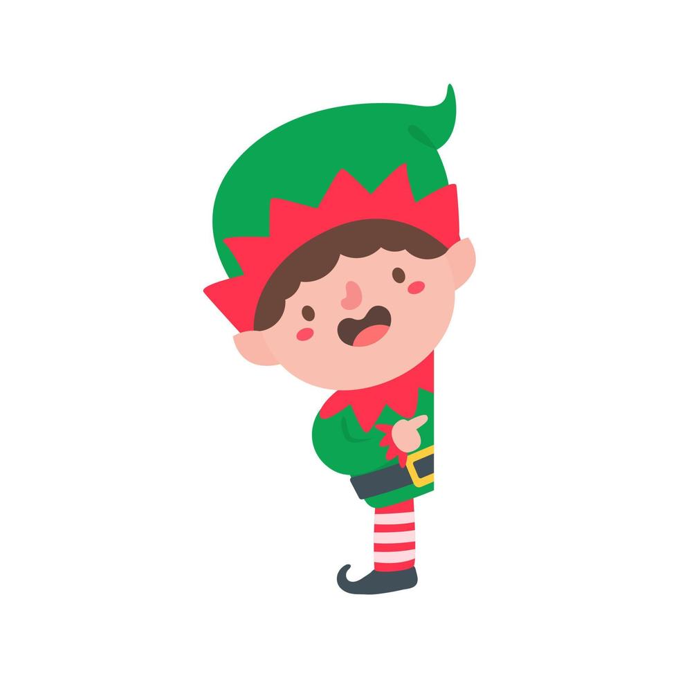 Personaje elfo para decorar tarjetas de felicitación navideñas. vector