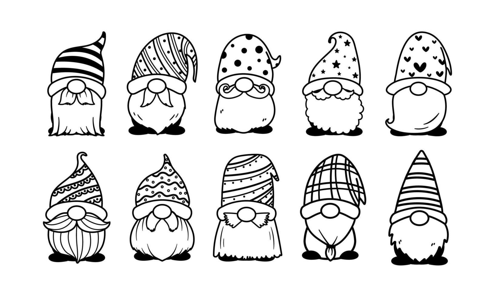 Line art Christmas gnomes design for coloring book isolated on a white background vector