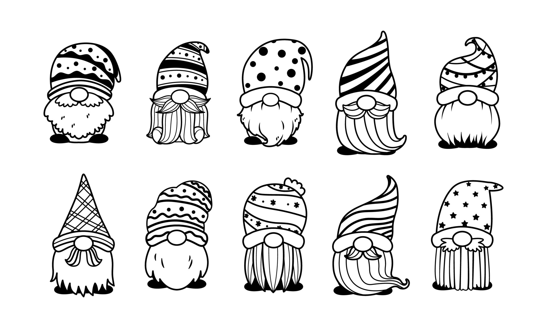 Diseño de gnomos de Navidad de arte de línea para colorear libro