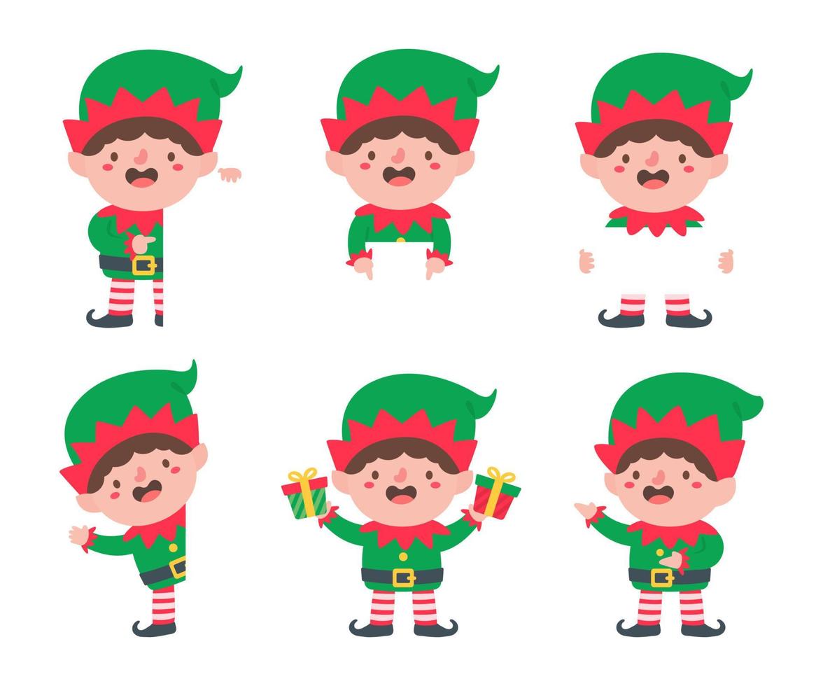 Personaje elfo para decorar tarjetas de felicitación navideñas. vector