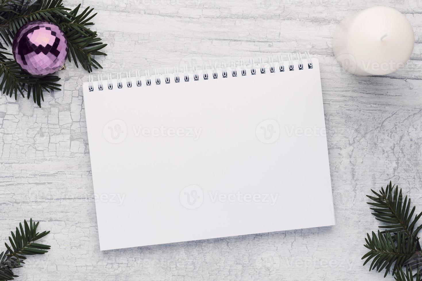 Christmas and New Year background with Christmas decorations, Media banner, Mockup, Flat design, Top view photo