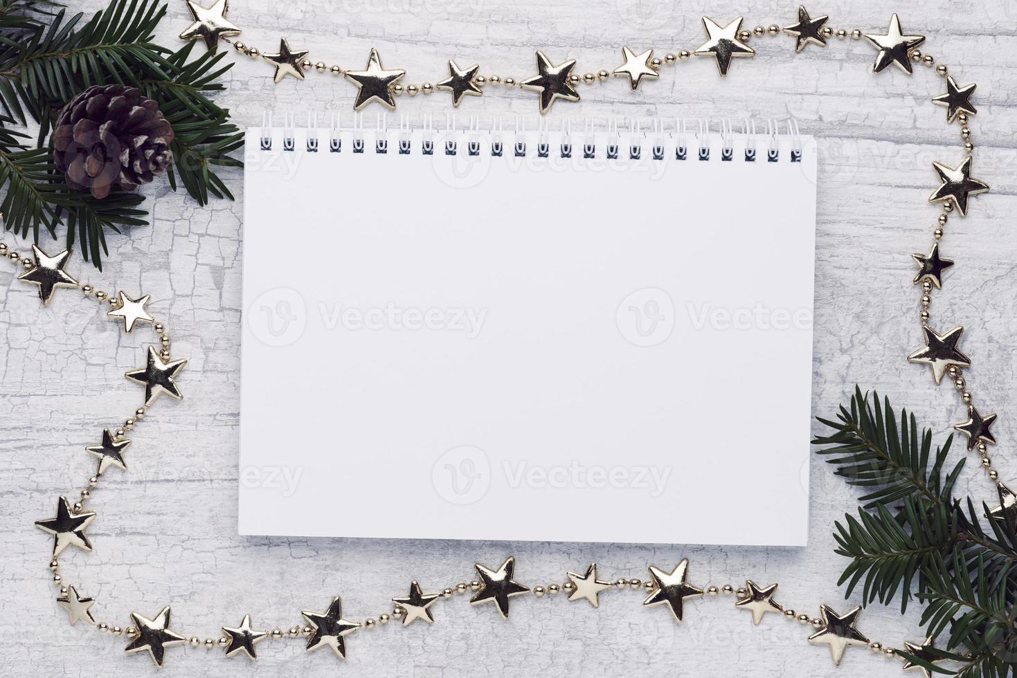 Christmas and New Year background with Christmas decorations, Media banner, Mockup, Flat design, Top view photo